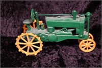 Cast Iron Green Tractor with Yellow Wheels. Measur