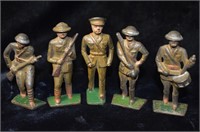 5 1930's World War 1 Dime Store Lead Soldiers