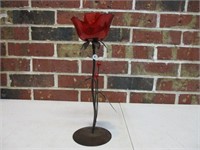 12" Red Metal Rose Candle Holder