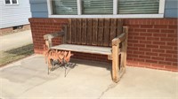 Outside Bench wood 54x26x37, metal husker sign