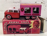 9"Vintage tin Litho circus animal friction truck