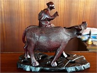CHINESE BUFFALO OXEN FIGURE WOODEN CARVED