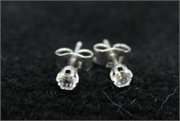 Danish Sterling Silver Diamond Studs Earrings