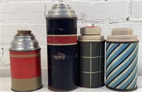 4 vintage metal thermoses