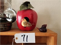 Apple Birdhouse Decor, Bird Paperweight, Marked