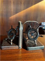 Vintage Wooden Ships Wheel Book Ends JAPAN