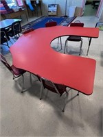 Red U Shaped Table W/ (5) Chairs 65" L x 55" W