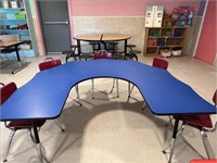 Blue U Shaped Table W/ (5) Chairs 65" L x 55" W