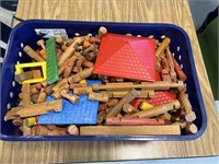 Large Lot Of Lincoln Logs W/ Tote