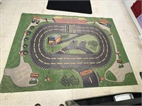 Race Track Area Rug Shows Wear 87" L x 64" W
