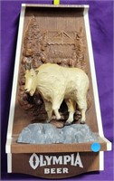 VTG. PLASTIC OLYMPIA BEER 3-D MOUNTAIN GOAT SIGN