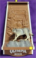 VTG. PLASTIC OLYMPIA BEER 3-D WOLF SIGN