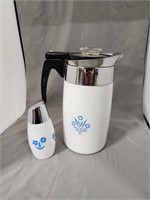 BLUE & WHITE CORNING WARE KETTLE & SUGAR CONTAINER