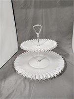 TWO-TIERED MILK GLASS STAND/CANDY DISH