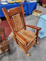 WOODEN THATCHED ROCKING CHAIR APPROX 43"