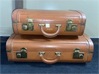 (2) PIECE MATCHING LEATHER LUGGAGE BROWN