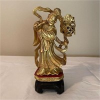 Small Wood Carved Gold Japanese Geisha Figurine