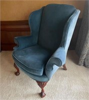 Blue Velvet Chippendale Wingback Chair (1/2)