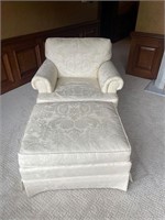 Ivory Upholstered Arm Chair & Ottoman Set by Baker