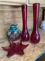Red 17 inch vases ornate pottery and star plate