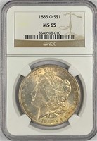 1885-O Morgan Silver Dollar MS-65 Beautiful Toning