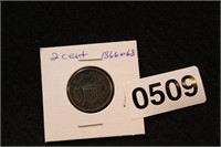 1866 OR 68 2 CENT PIECE (1) COIN