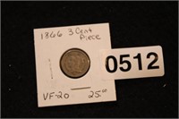 1866 3 CENT PIECE NICKEL (VF-20) (1) COIN
