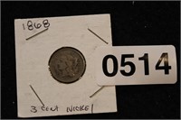 1868 3 CENT PIECE NICKEL (1) COIN