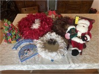 Assorted Wreaths, Candle Holder, Singing Santa
