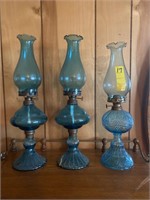 Set of 3 Blue Kerosene Lamps