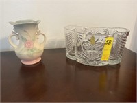 Large Ornate Crystal Dish & Hull Pottery Vase