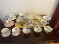 Assorted Tea Cups, Saucers, Hand-Painted China