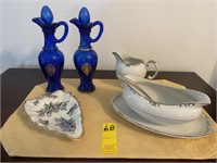 2-Cobalt Blue Decanters, Hand-Painted China