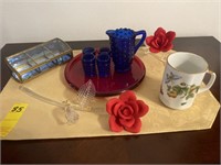 Glass Stemmed Roses, Colbalt Blue Mini Tea Pitcher