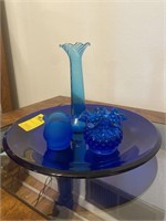 Large Blue Colbalt Plate w/Assorted Blue Glassware