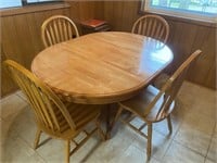 Heavy Wood Pedestal Table & 4-Chairs