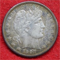 1907 D Barber Silver Half Dollar