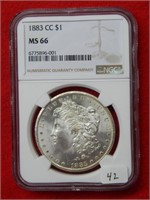 1883 CC Morgan Silver Dollar NGC MS66