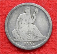 1837 Seated Liberty Silver Dime - No Stars