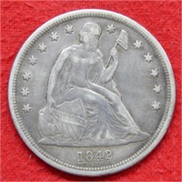 1842 Seated Liberty Silver Dollar - No Motto