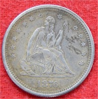 1876 S Seated Liberty Silver Quarter -Scratches