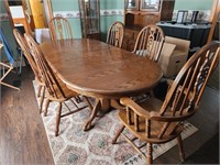 Dining room table with 6 chairs.  Table 86in with