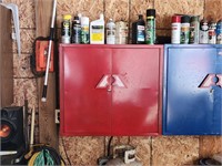 Red metal cabinet 27x30x12.5 with contents