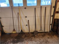 Tools- pitchfork, shovel, rakes, pick & more