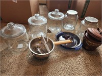 Glass Canisters and food mill