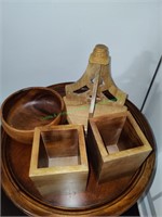 Wooden Shelf, Bowl & Boxes