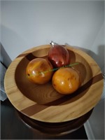 Wood Bowl With Wooden Fruit