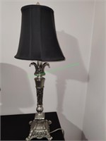 Silver Metal Lamp With Black Shade 29" Tall