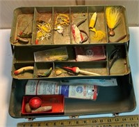 Antique Metal tackle box w/lures