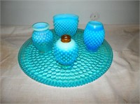 Group of 5-blue hobnail items 11 1/2"